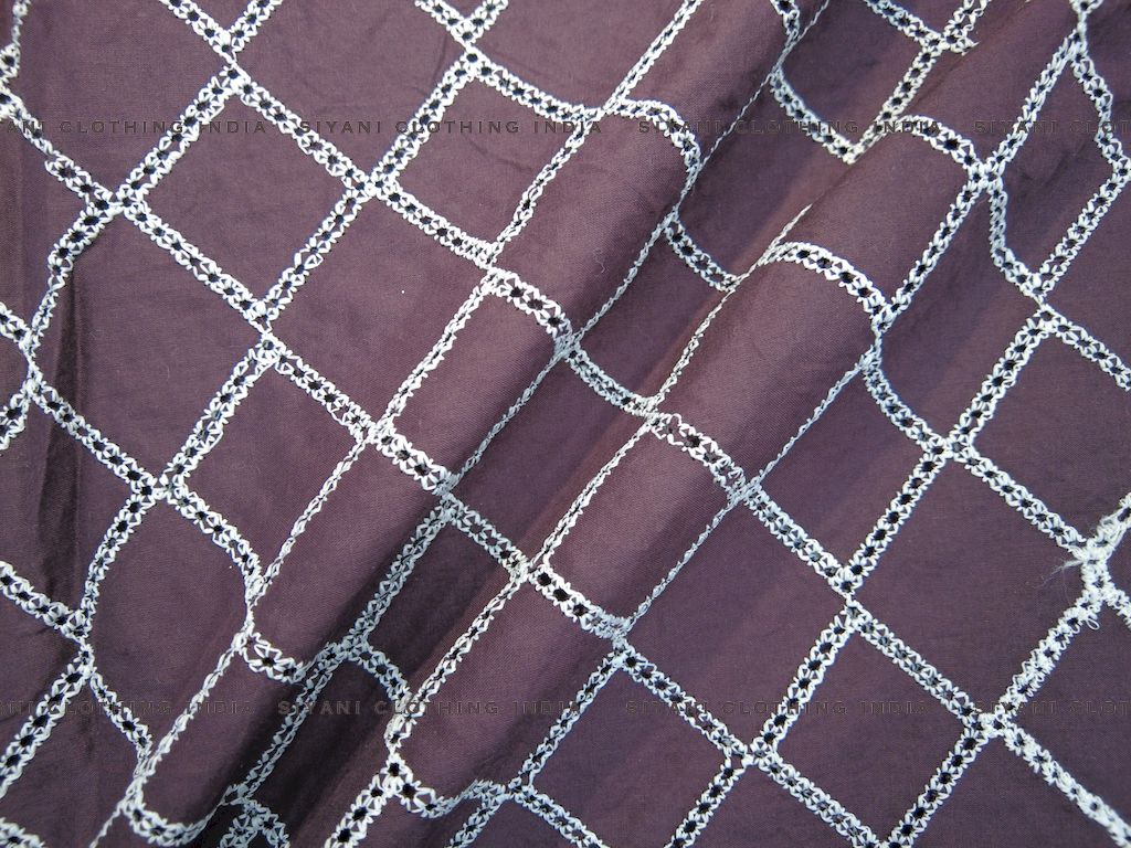 Chocolate Brown Diagonal Pattern Schiffli Embroidered Fabric