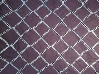 Chocolate Brown Diagonal Pattern Schiffli Embroidered Fabric