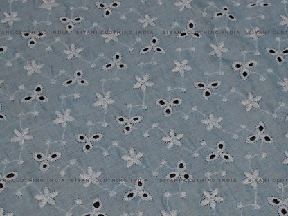 Sky Blue Floral Lacknavi Schiffli Embroidered Fabric