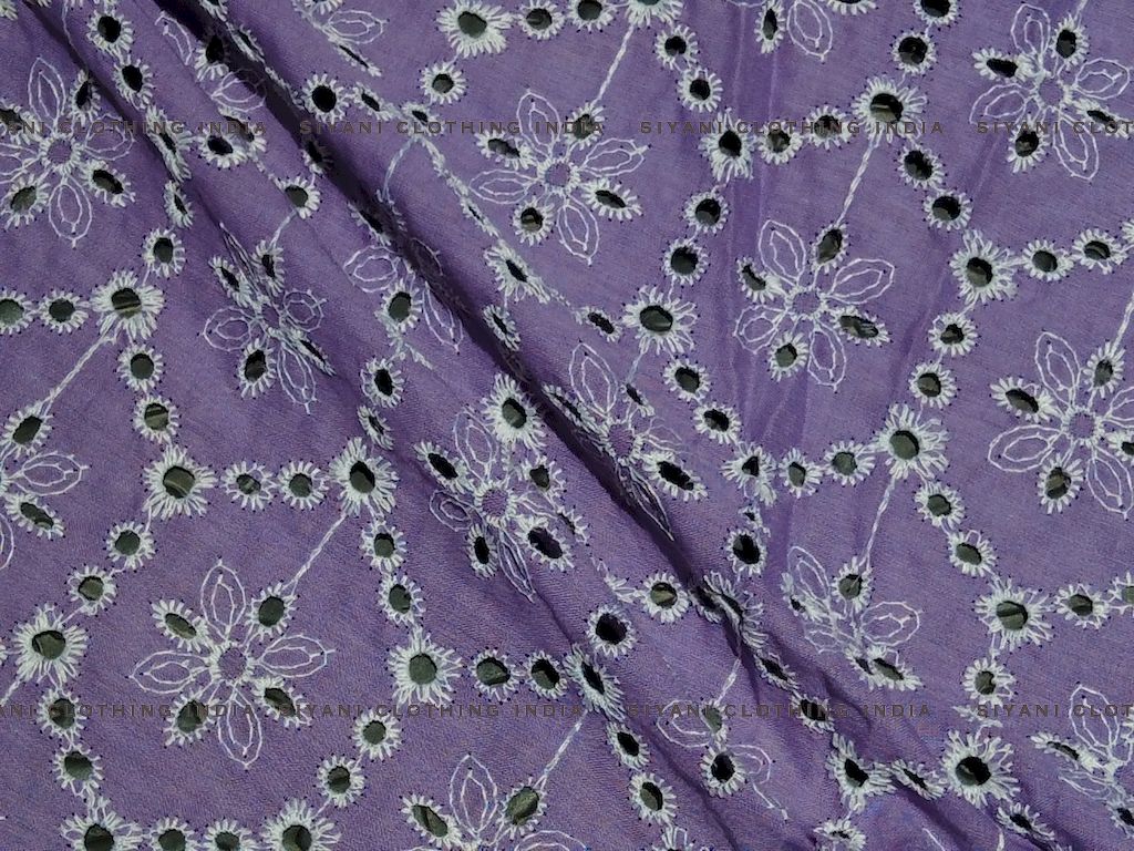 Levender Floral Lacknavi Schiffli Embroidered Fabric