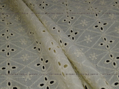 Dyeable Natural Colour Lacknavi Design Schiffli Embroidered Fabric