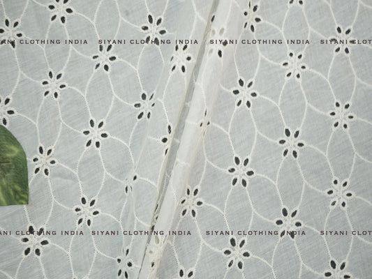 Kora Cotton Dyeable Abstract Floral Design Chikankari Embroidered Fabric - Siyani Clothing India