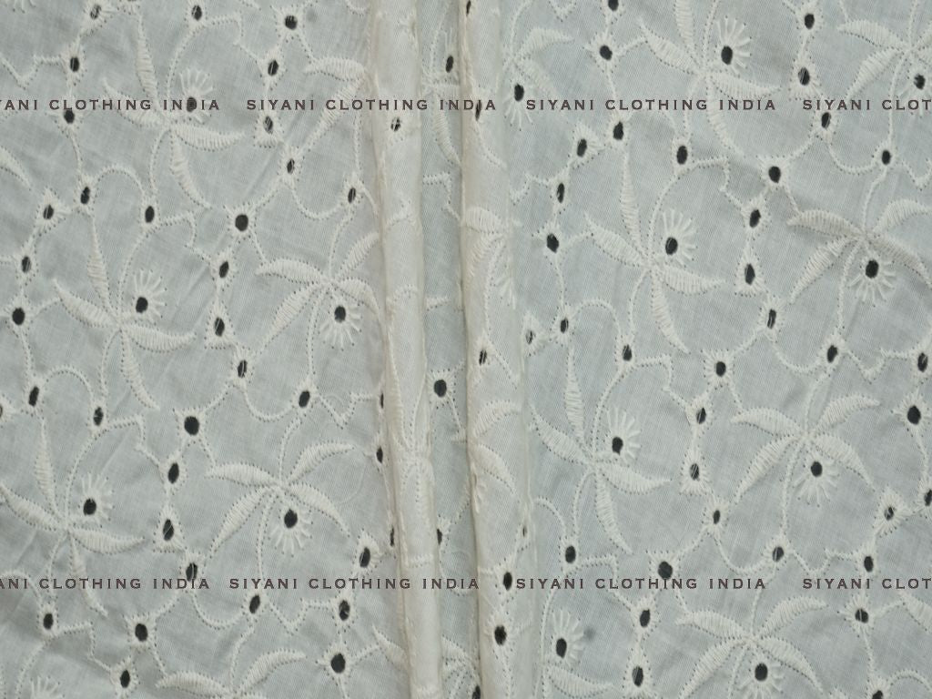 Kora Cotton Dyeable Floral Motif Chikankari Embroidered Fabric - Siyani Clothing India