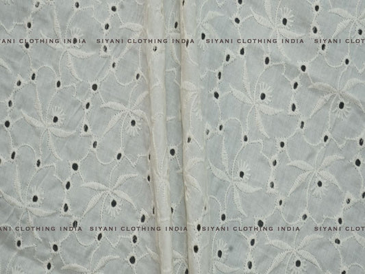 Kora Cotton Dyeable Floral Motif Chikankari Embroidered Fabric - Siyani Clothing India