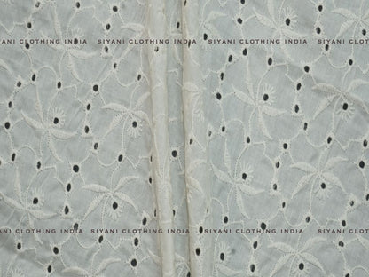 Kora Cotton Dyeable Floral Motif Chikankari Embroidered Fabric - Siyani Clothing India