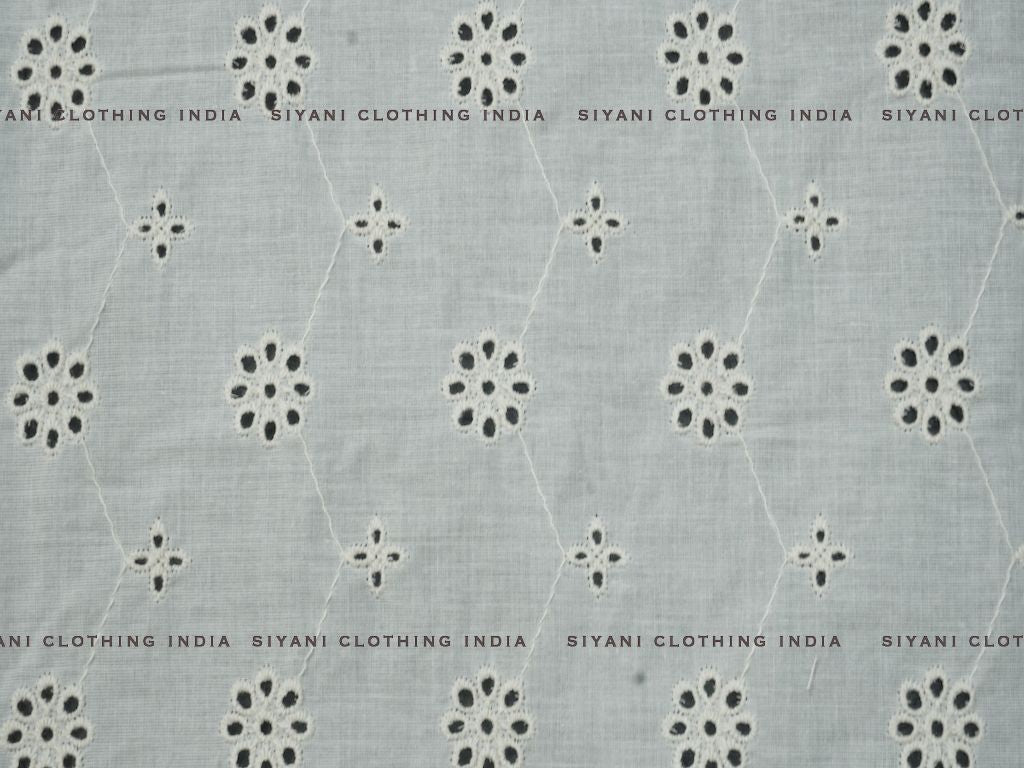 Kora Cotton Dyeable Floral Geomatrical Pattern Chikankari Embroidered Fabric