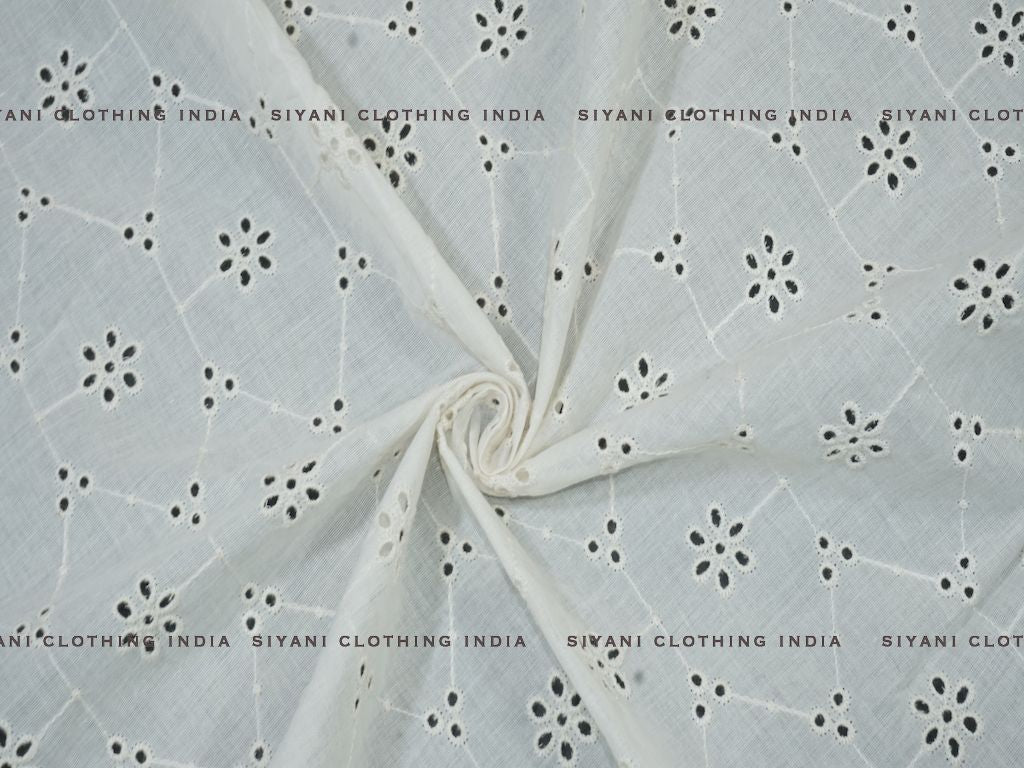 Siyani Kora Cotton Dyeable Panta Floral Chikankari Embroidered Fabric