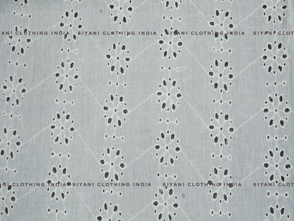 Kora Cotton Dyeable Geomatrical Floral Chikankari Embroidered Fabric