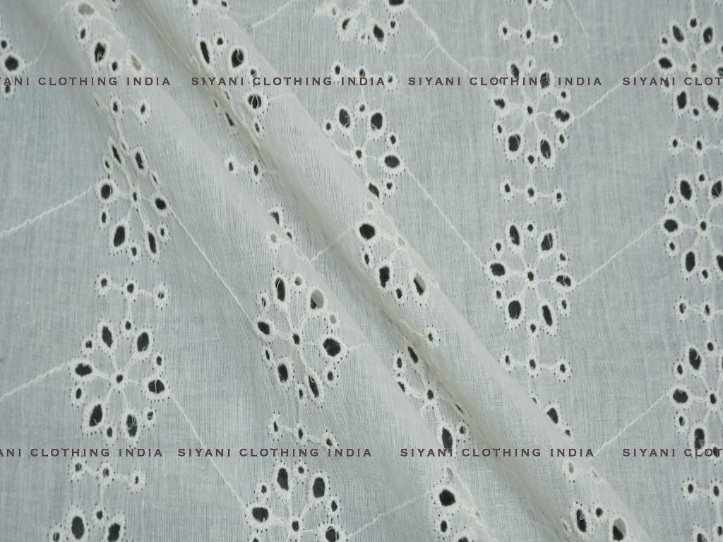 Kora Cotton Dyeable Geomatrical Floral Chikankari Embroidered Fabric