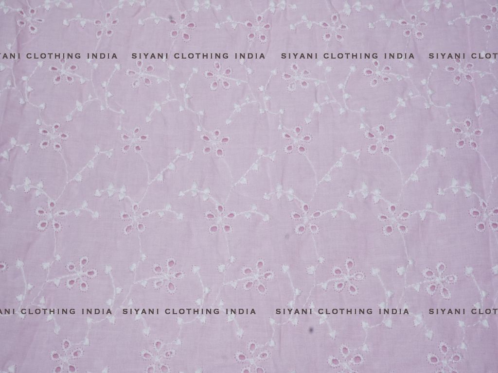 Light Pink Cotton Floral Leaf Design Chikankari Embroidered Fabric