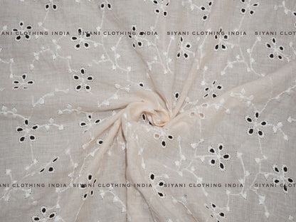 Siyani Peach Cotton Floral Cutwork Chikankari Embroidered Fabric