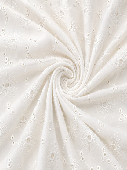 Off White Floral Eyelet Schiffli fabric