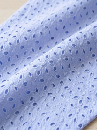 Pastel blue six hole schiffli embroidered fabric