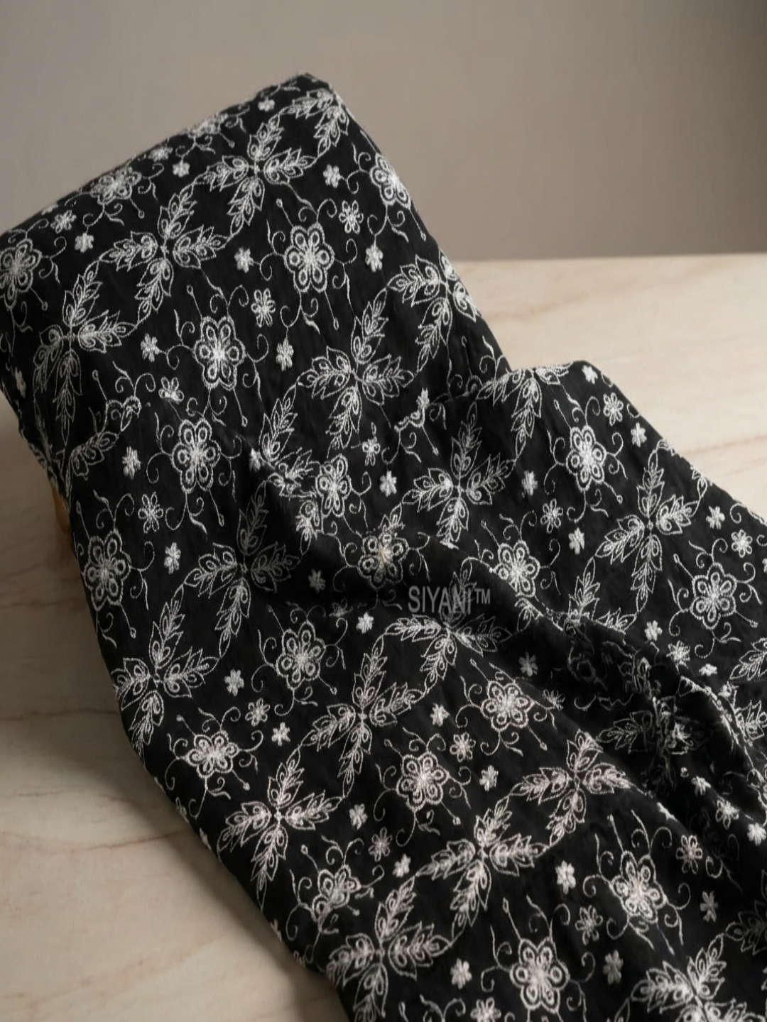 Heritage Floral Grid Schiffli Embroiderey on Cotton cambric fabric