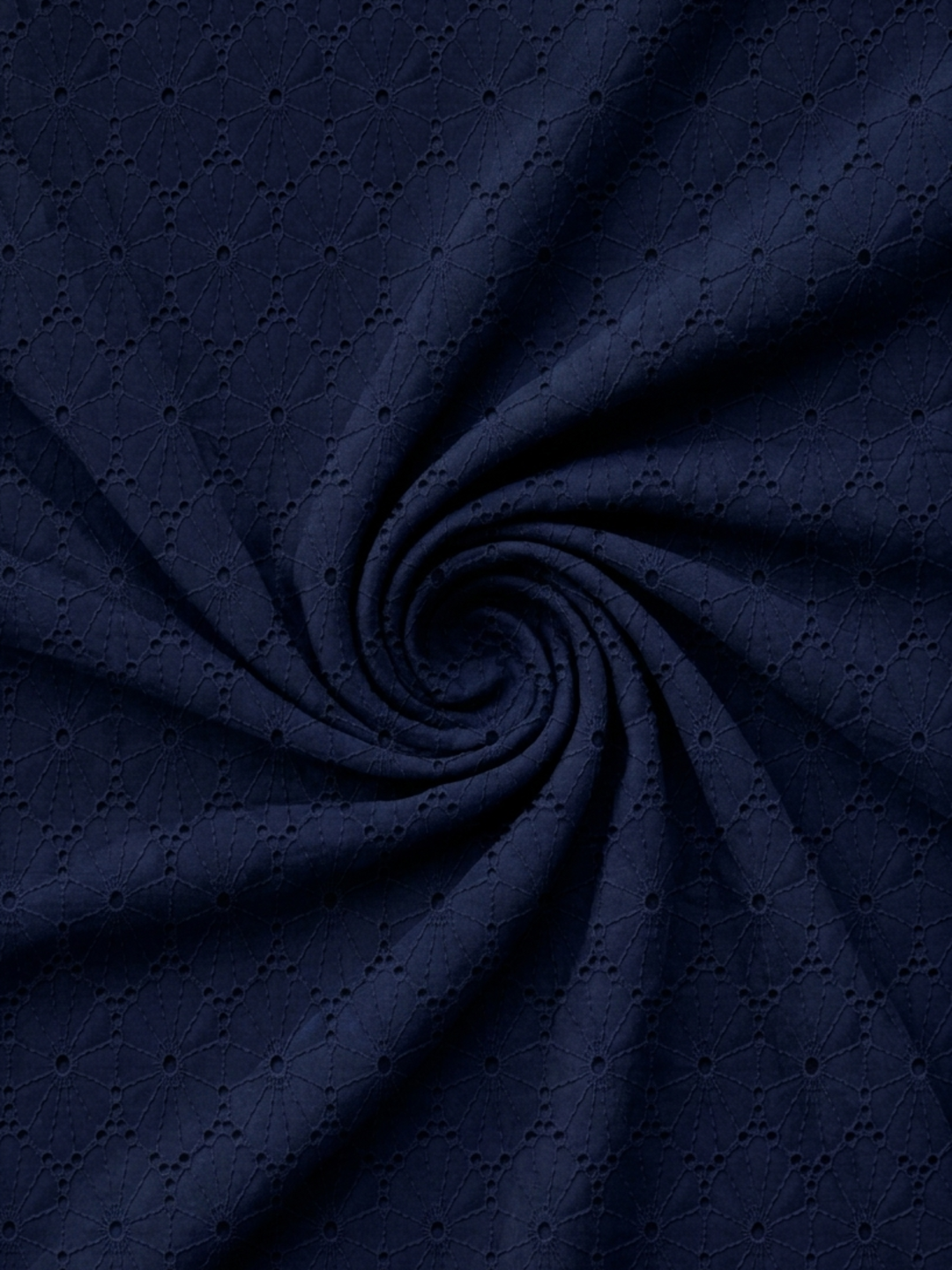 Navy Blue Floral Eyelet Schiffli fabric
