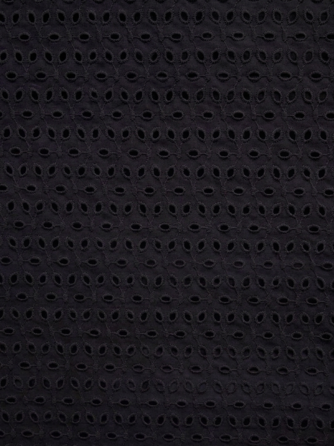Black six hole schiffli embroidered fabric