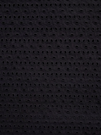 Black six hole schiffli embroidered fabric
