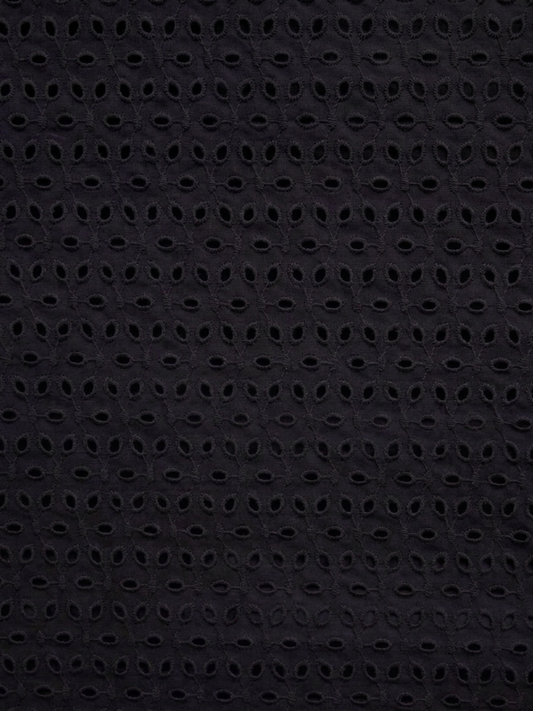 Black six hole schiffli embroidered fabric