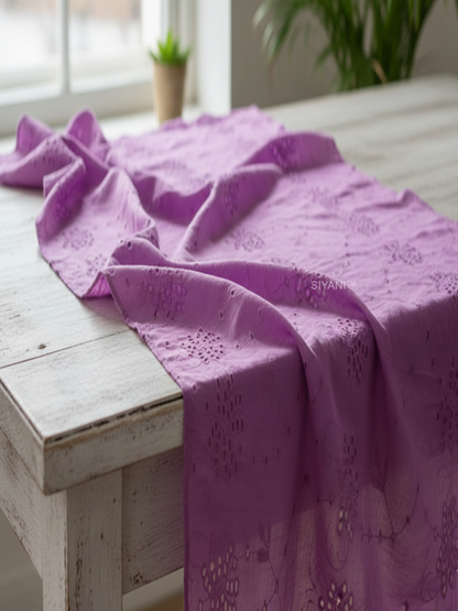 Lavender Floral Eyelet Schiffli Embroidery on Cotton cambric
