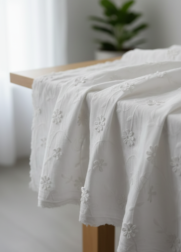 White 3d work Daisy Scatter Schiffli Embroidered fabrics
