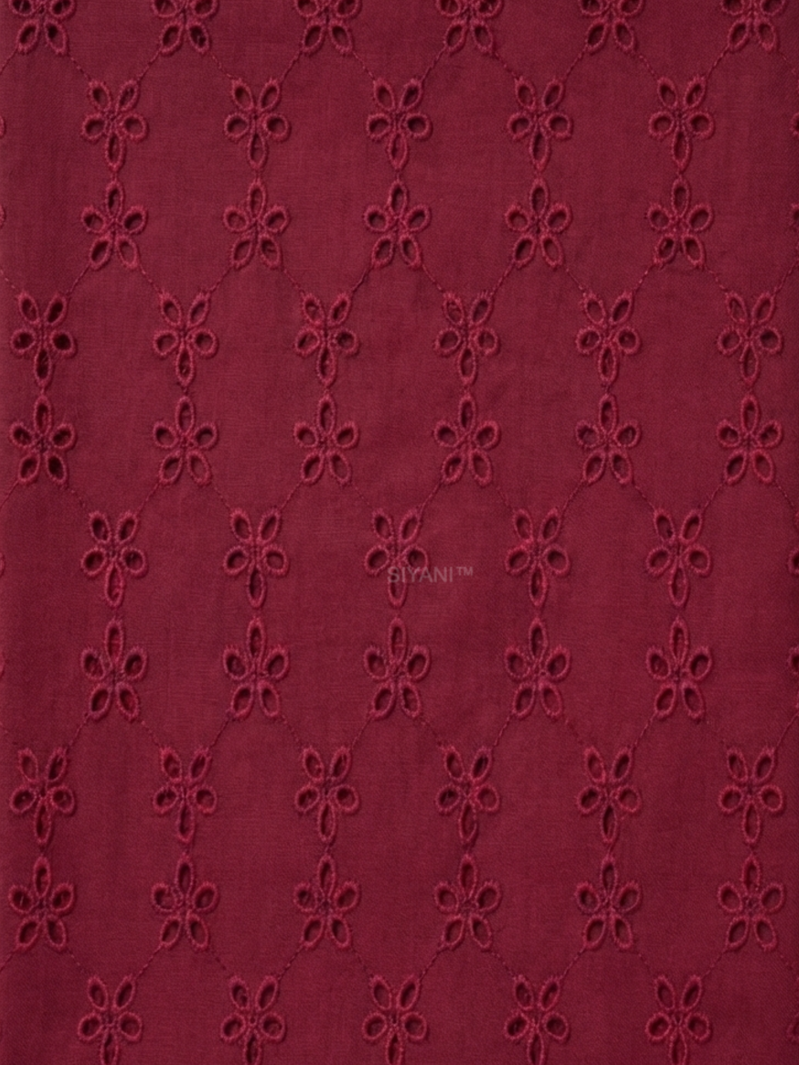 Maroon five hole pentagon schiffli fabric