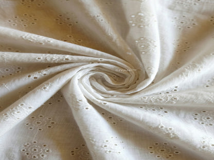 Off white  circular pattern Schiffli Embroidered Fabric