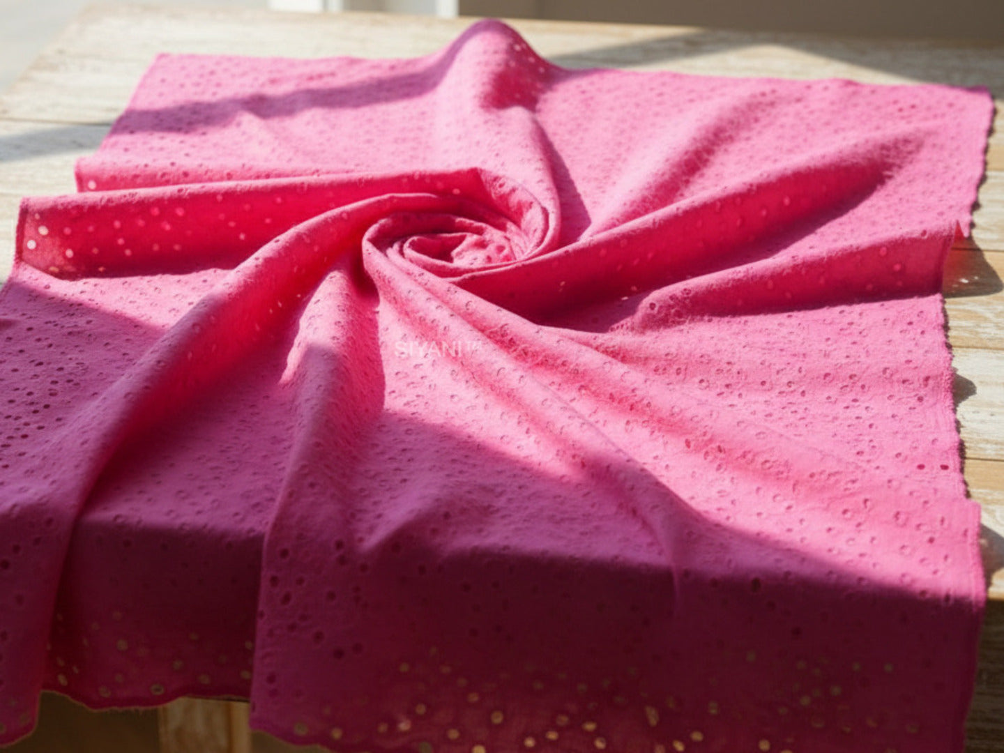 Hot Pink Bloom Schiffli Embroidered Fabric