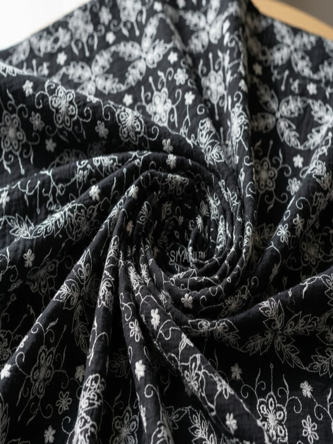 Heritage Floral Grid Schiffli Embroiderey on Cotton cambric fabric