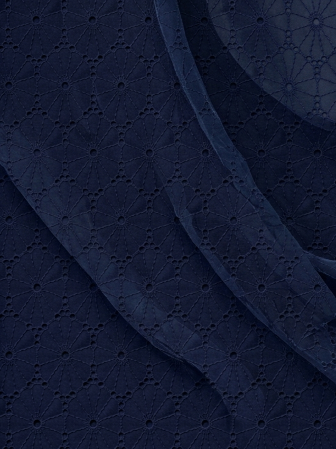 Navy Blue Floral Eyelet Schiffli fabric