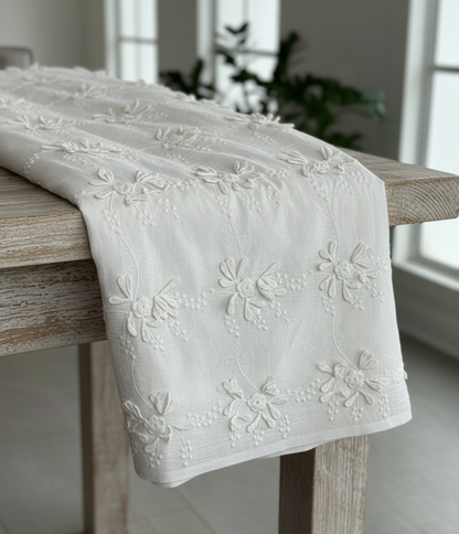 White 3d work Breeze Bloom Schiffli Embroidered fabrics