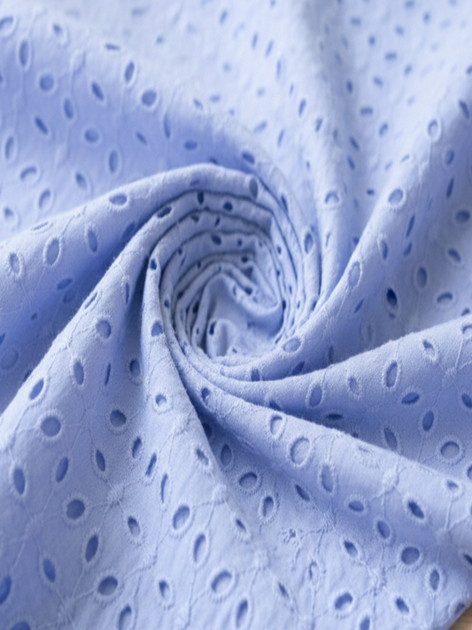 Patel blue six hole schiffli embroidered fabric