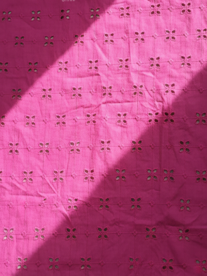 Magenta Bloom-Grid Eyelet Cotton Schiffli Embroidery on Cotton cambric