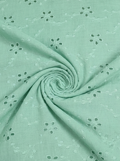 Mint Green Blossom Cotton Embroidered schiffli fabric