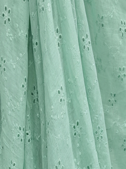 Mint Green Blossom Cotton Embroidered schiffli fabric