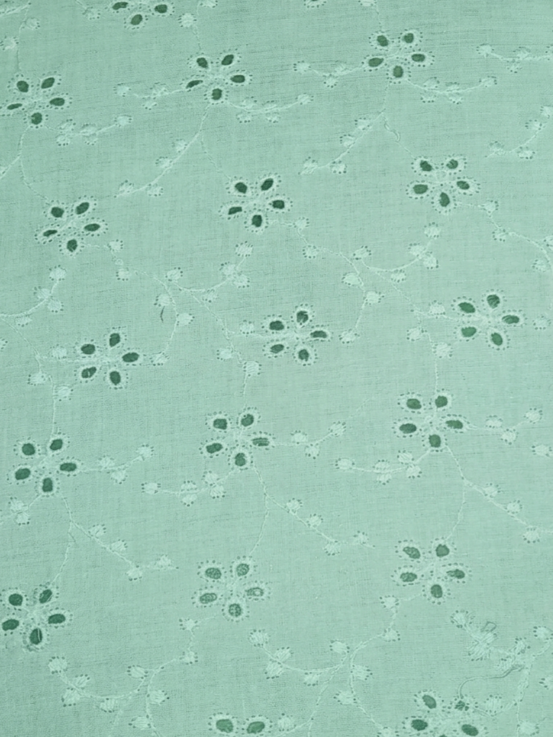 Mint Green Blossom Cotton Embroidered schiffli fabric