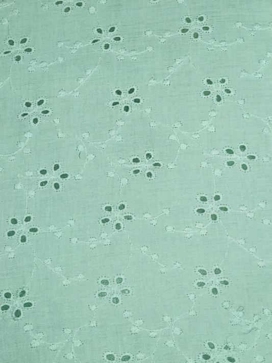 Mint Green Blossom Cotton Embroidered schiffli fabric