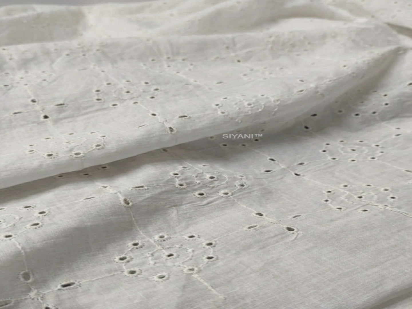 Off white  circular pattern Schiffli Embroidered Fabric