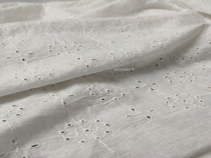 Off white  circular pattern Schiffli Embroidered Fabric