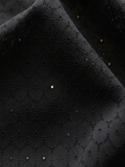 Black Floral Eyelet Schiffli fabric