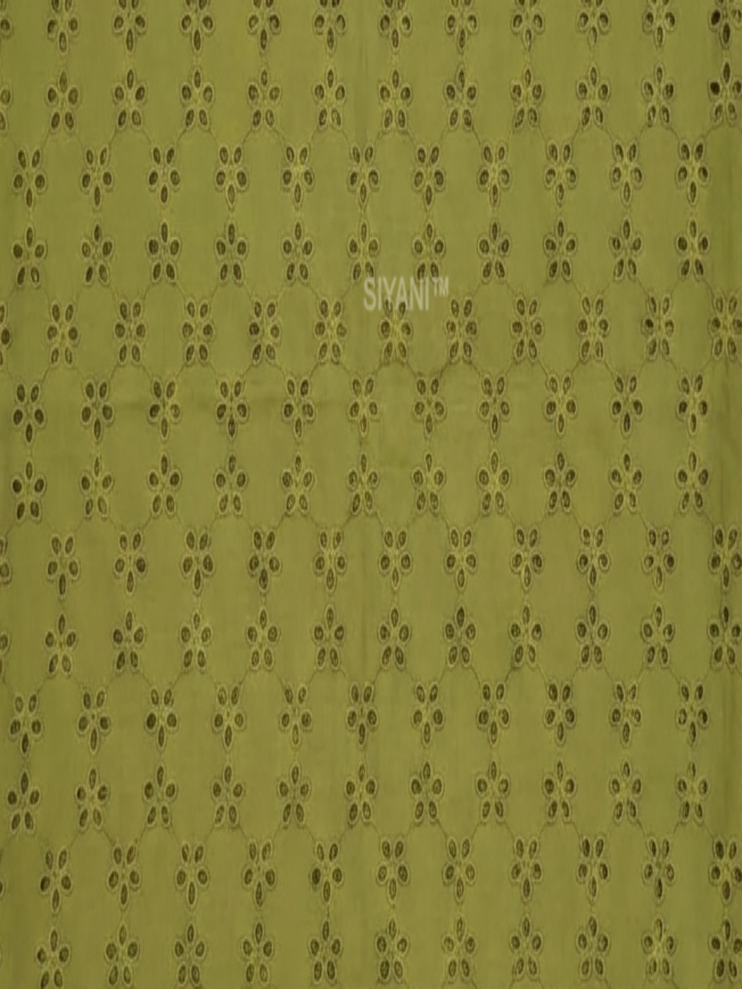 Olive green five hole pentagon schiffli fabric