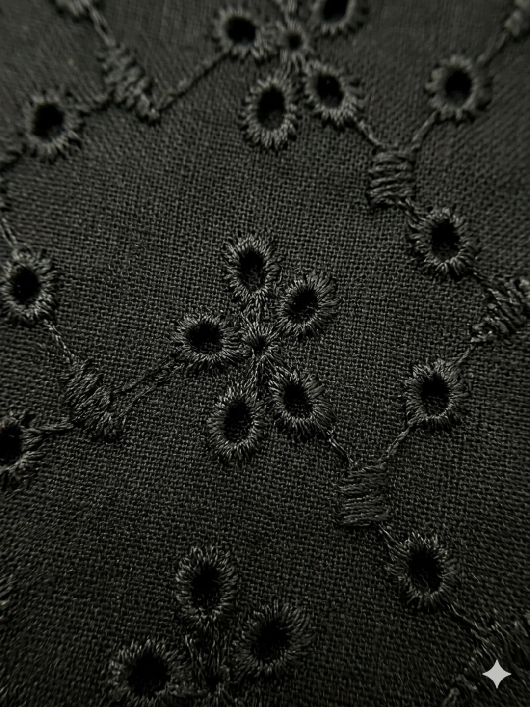 Black small flower pattern schiffli embroidered fabric