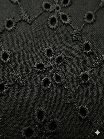 Black small flower pattern schiffli embroidered fabric