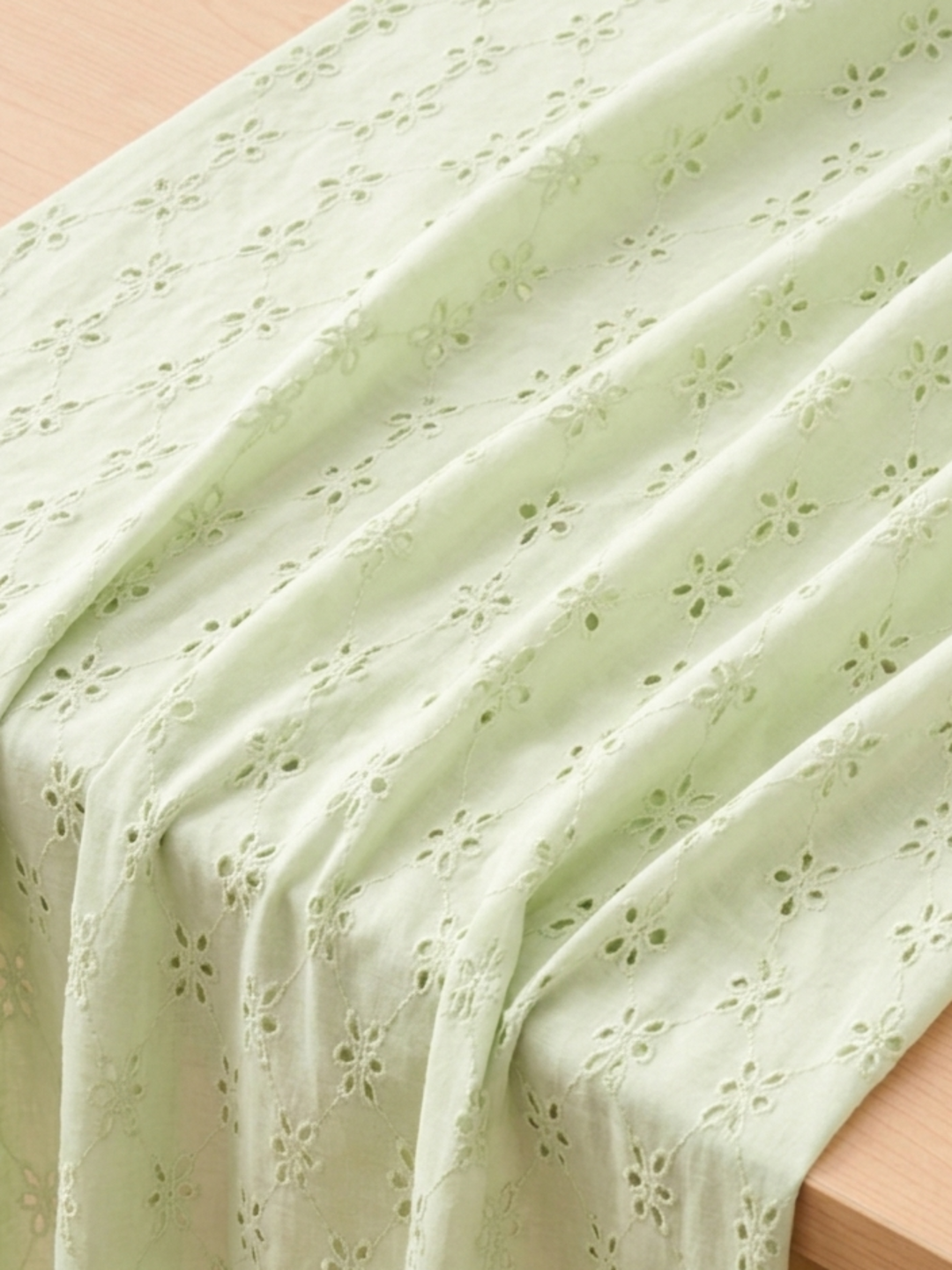 Pale Lime five hole pentagon schiffli fabric