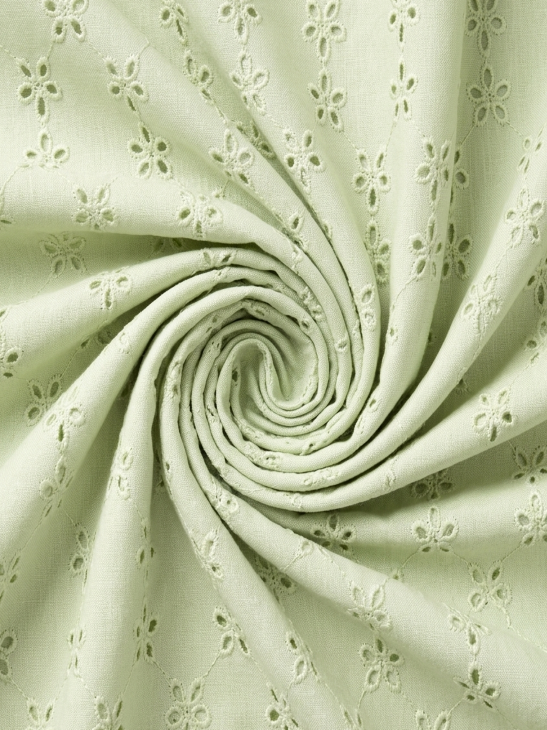 Pale Lime five hole pentagon schiffli fabric