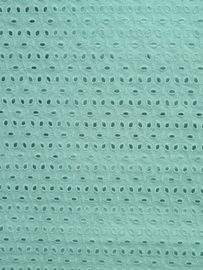 Sea green six hole schiffli embroidered fabric