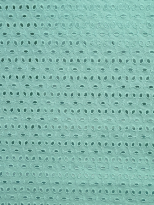 Sea green six hole schiffli embroidered fabric