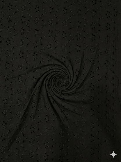 Black small flower pattern schiffli embroidered fabric