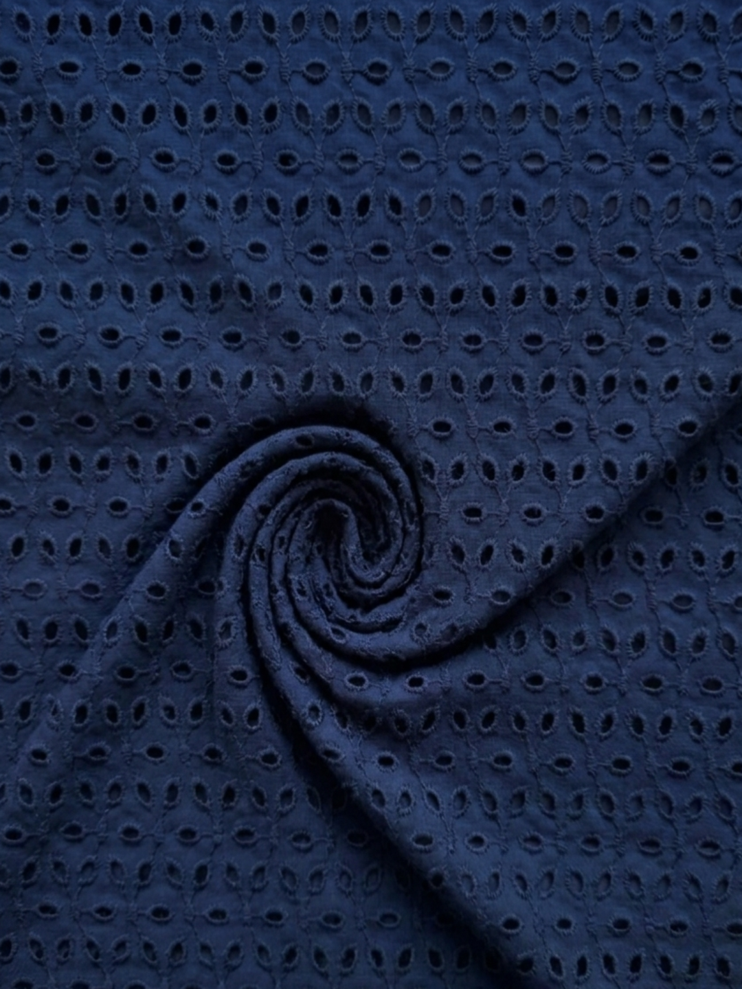 Navy Blue six hole schiffli embroidered fabric