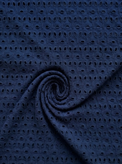 Navy Blue six hole schiffli embroidered fabric