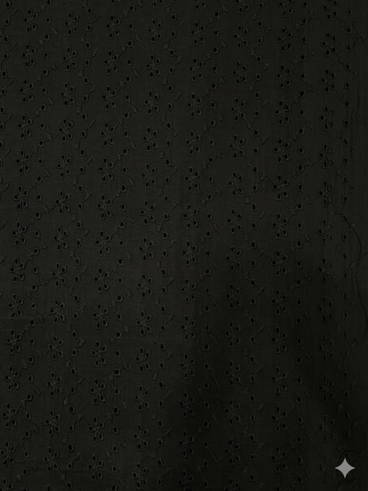 Black small flower pattern schiffli embroidered fabric
